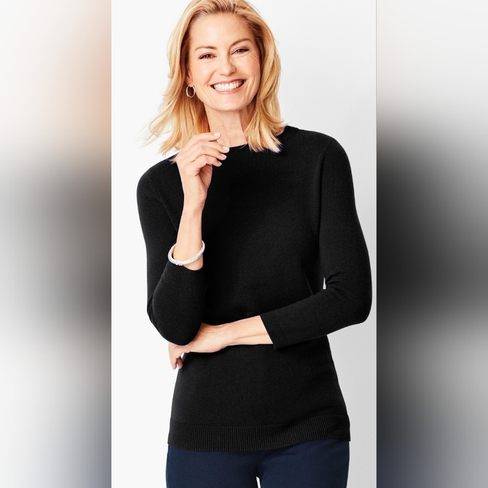 Talbots Pure Cashmere Medium Petite Black Long Sleeve Sweater PTP 19